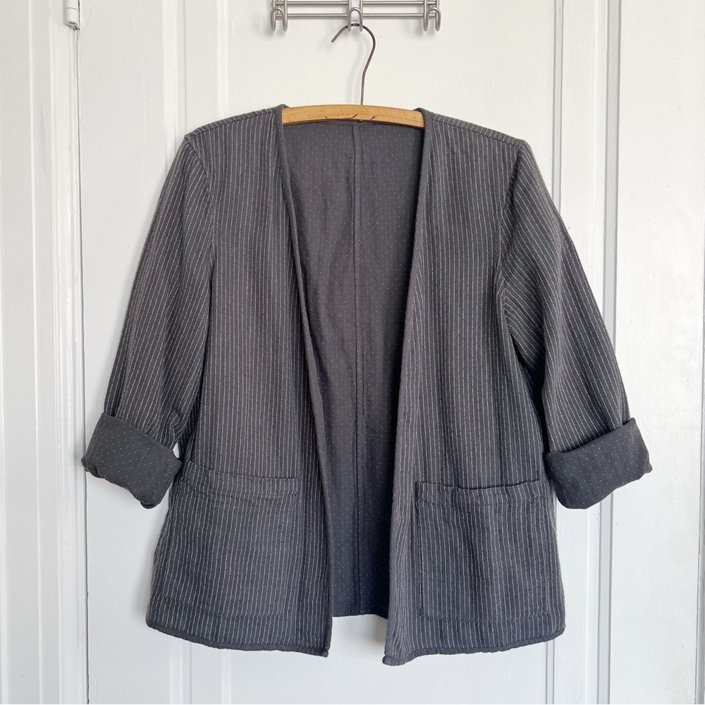 Eileen Fisher • Reversible Organic Cotton Kimono Jacket charcoal grey - Picture 2 of 13